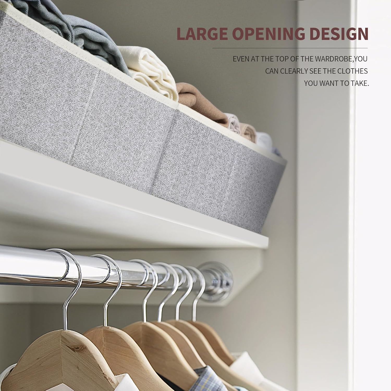 Homsorout Closet Organizers Bins 6 Packs - Large Closet Shelf Organizer with Handles. Fabric Trapezoid Storage Bins. Collapsible Storage Cubes for Clothes. Towels. Light Gray - Image 3