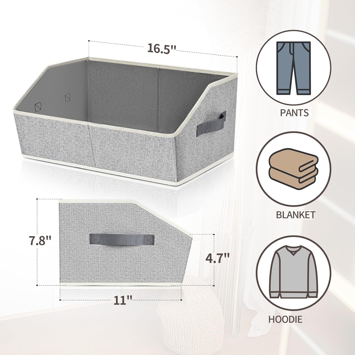 Homsorout Closet Organizers Bins 6 Packs - Large Closet Shelf Organizer with Handles. Fabric Trapezoid Storage Bins. Collapsible Storage Cubes for Clothes. Towels. Light Gray - Image 8