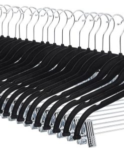 Amazon Basics Velvet Non-Slip Skirt Clothes Hangers with Clips. 360 Degree Rotatable Hook. Organize Pants and Skirts. Black/Silver. 24-Pack