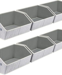 Homsorout Closet Organizers Bins 6 Packs - Large Closet Shelf Organizer with Handles. Fabric Trapezoid Storage Bins. Collapsible Storage Cubes for Clothes. Towels. Light Gray