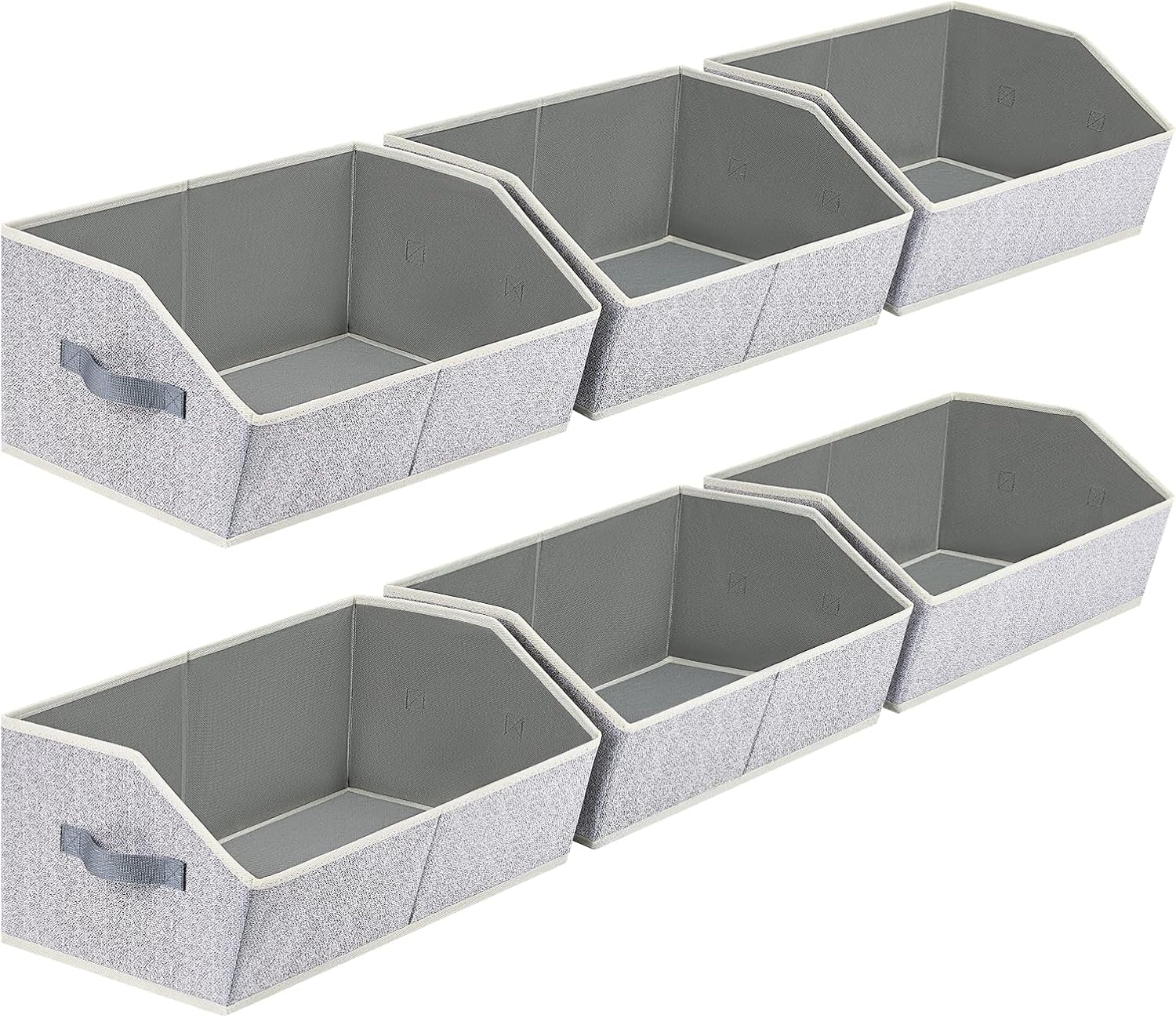 Homsorout Closet Organizers Bins 6 Packs - Large Closet Shelf Organizer with Handles. Fabric Trapezoid Storage Bins. Collapsible Storage Cubes for Clothes. Towels. Light Gray