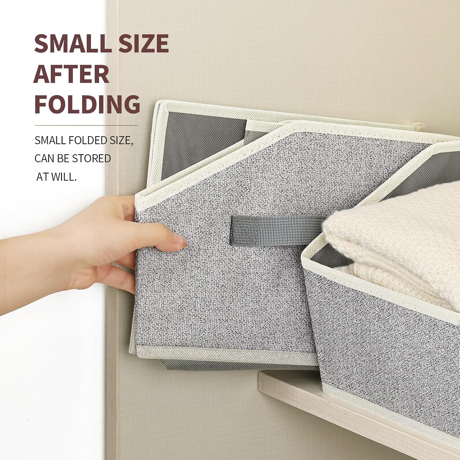 Homsorout Closet Organizers Bins 6 Packs - Large Closet Shelf Organizer with Handles. Fabric Trapezoid Storage Bins. Collapsible Storage Cubes for Clothes. Towels. Light Gray - Image 6
