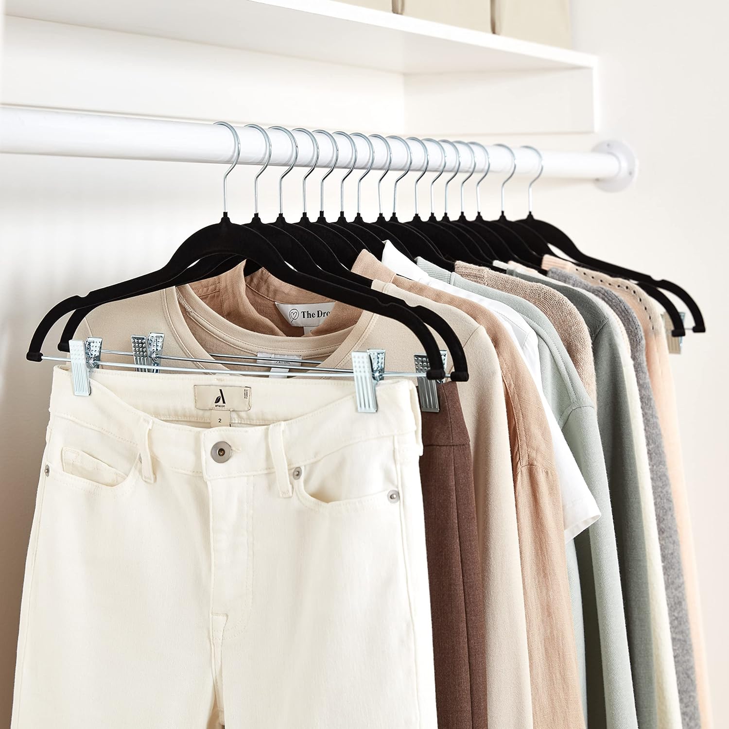 Amazon Basics Velvet Non-Slip Skirt Clothes Hangers with Clips. 360 Degree Rotatable Hook. Organize Pants and Skirts. Black/Silver. 24-Pack - Image 6