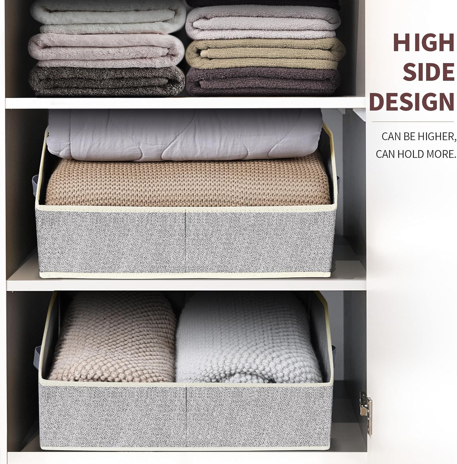 Homsorout Closet Organizers Bins 6 Packs - Large Closet Shelf Organizer with Handles. Fabric Trapezoid Storage Bins. Collapsible Storage Cubes for Clothes. Towels. Light Gray - Image 5