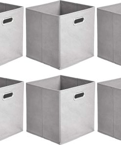 Amazon Basics Collapsible Cube Storage Bins. Space-Saving. Organizing Fabric Bins with Handles. 10.5 x 10.5 x 11 inches. Light Grey. 6-Pack